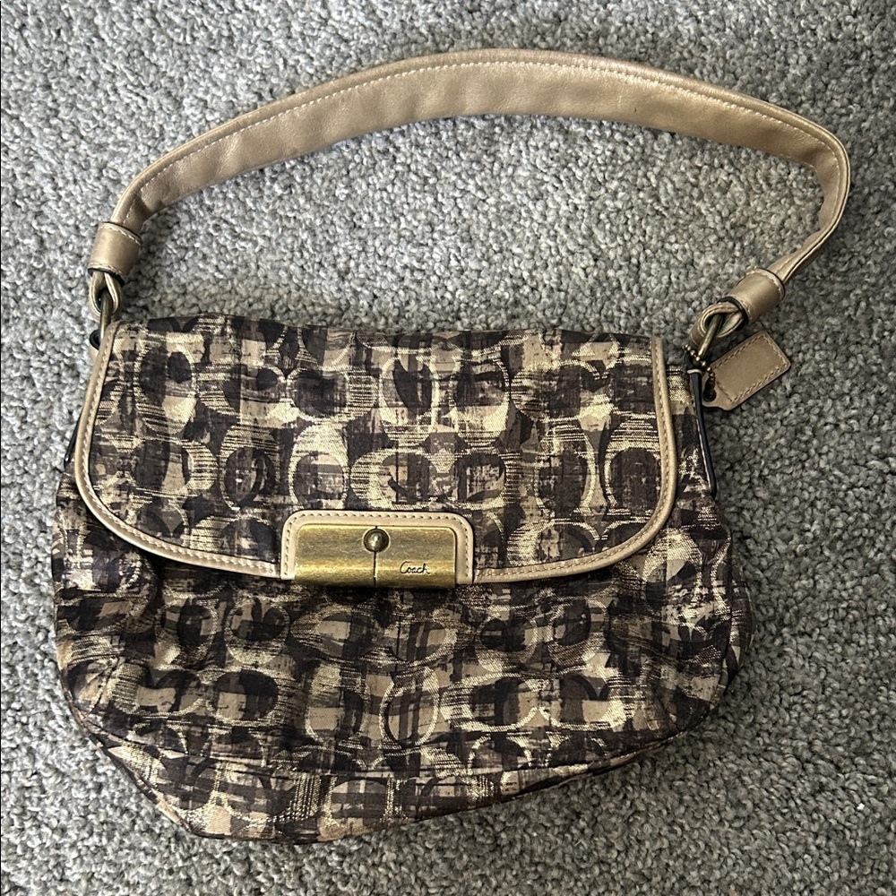 Coach Tan and Gold Shoulder Bag